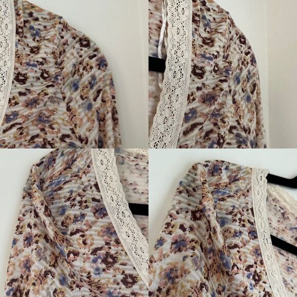 Free People cream and floral clasp front top w tie in front and bell sleeves - Picture 10 of 12